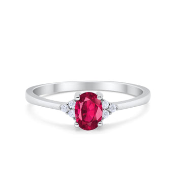 Art Deco Oval Engagement Ring Simulated Ruby CZ 925 Sterling Silver